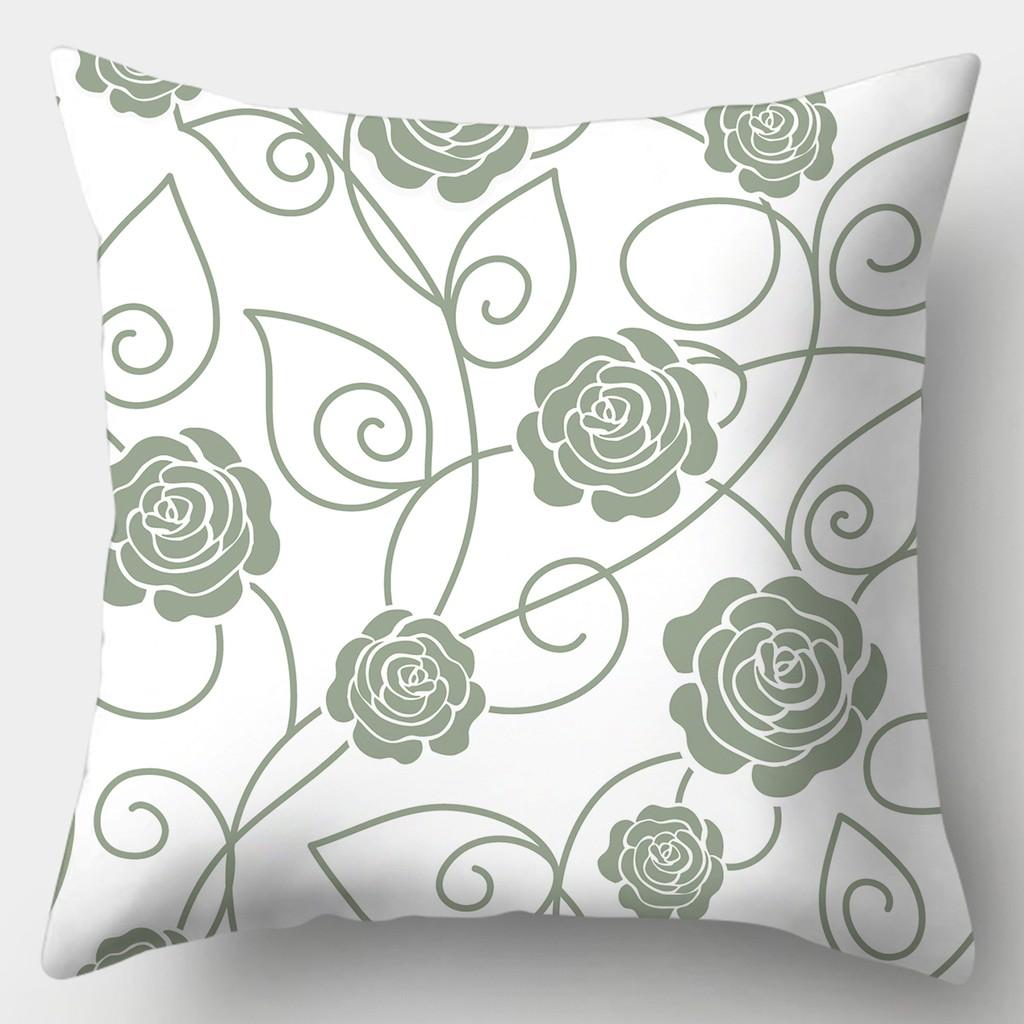 Avocado Green Pillowcase Square Sofa Pillowcase Plaid Plant Print Cushion Cover