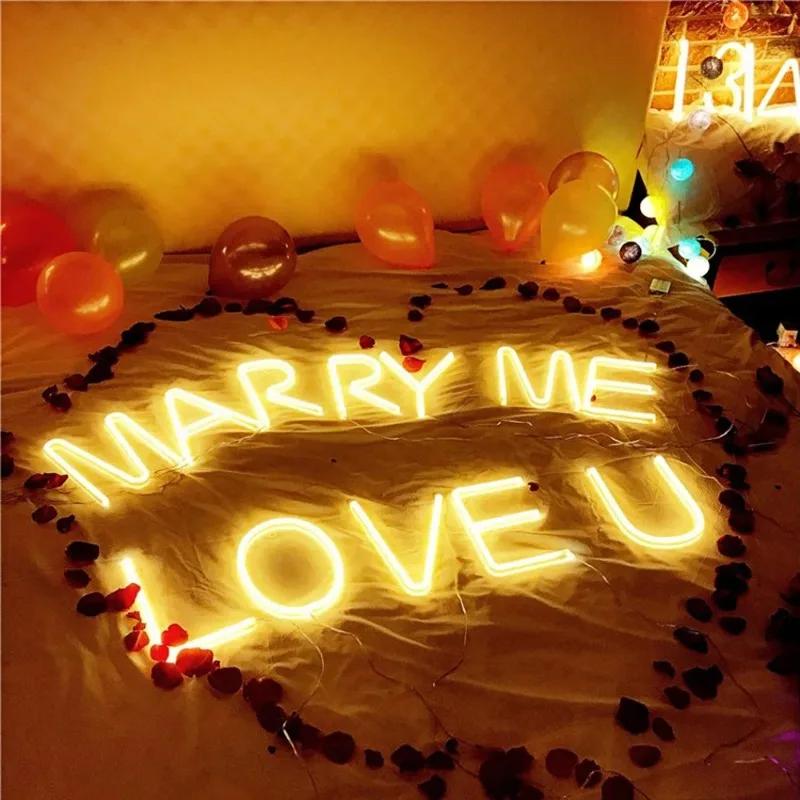 Night Light Neon Alphabet Lamp 26 Letters Number Color Change For Birthday Wedding Party Bedroom Wall Hanging Decor Light Night