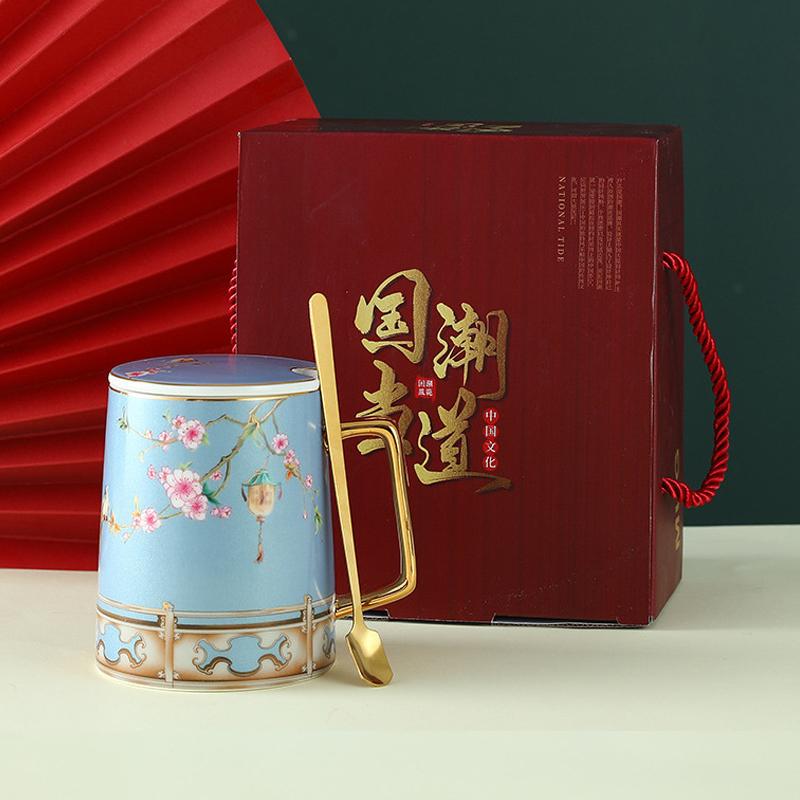 Chinese Style Ceramic Mug With Flower Pattern Vintage Floral Tea Cups With Handles Best Gifts For New Year's Gifts Mother's Day