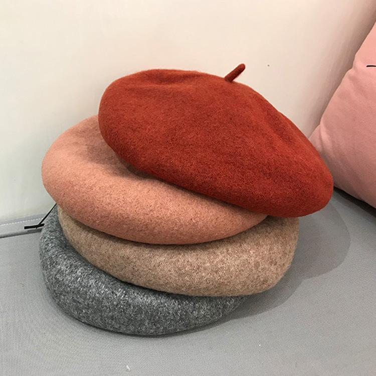 Autumn and winter versatile wool hat beret women's pumpkin hat retro woolen painter hat bud hat tide