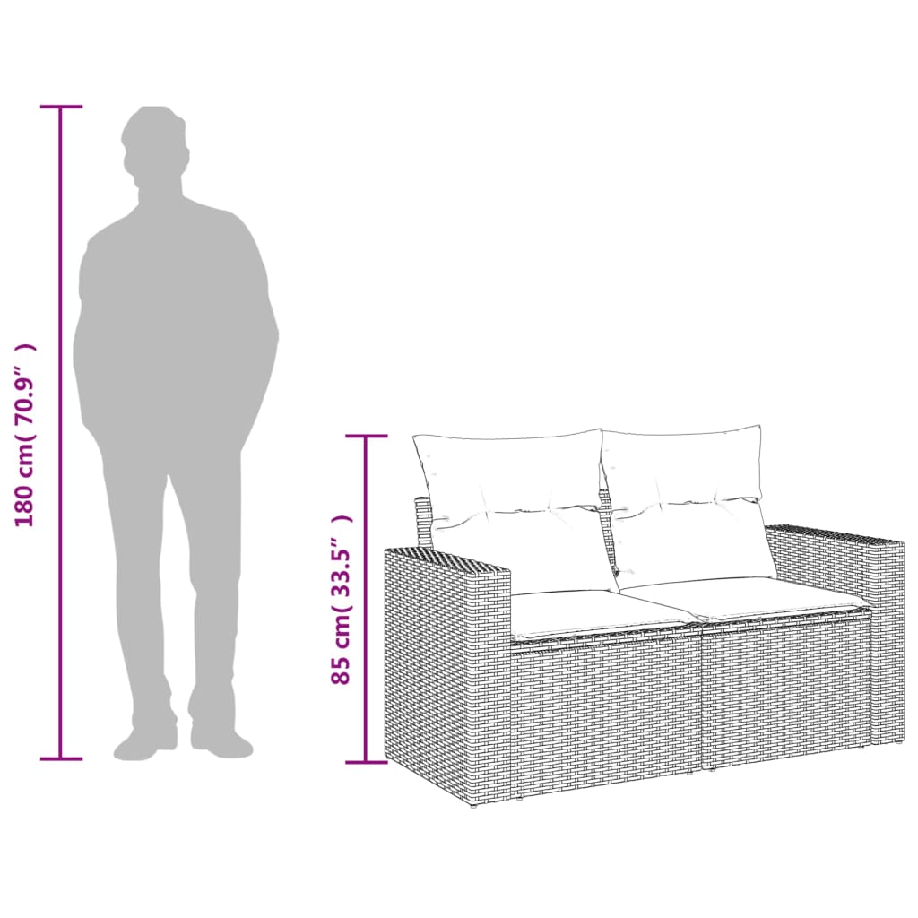 Vidaxl Garden Sofa With Cushions, 2-Seater, Brown, Poly Rattan