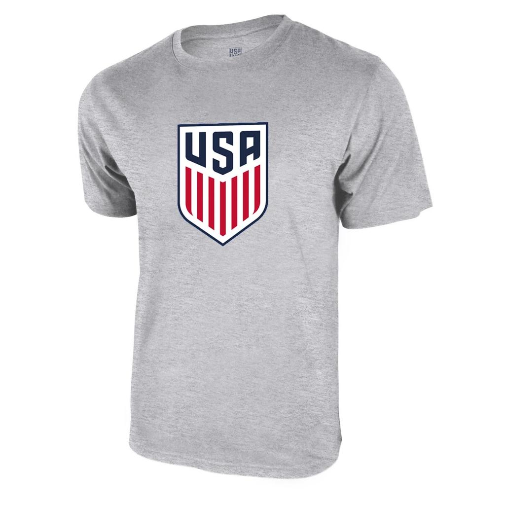 U.S. Soccer Federation USMNT Logo Adult T-Shirt Add NAME & NUMBER Light Grey Lo