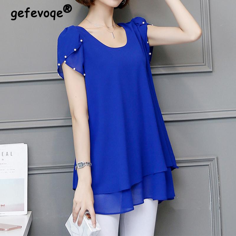 Elegant Fashion Casual Solid Patchwork Chiffon Shirt Summer New O-Neck Short Sleeve Loose Pullovers Blouse Women's Clothing