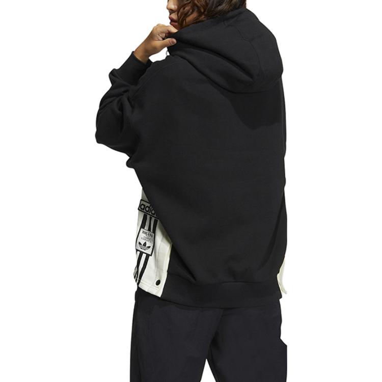 Adidas Originals Trefoil Logo Print Drawstring Hooded Long Sleeve Sweatshirt Women sweatshirt Black IC8142