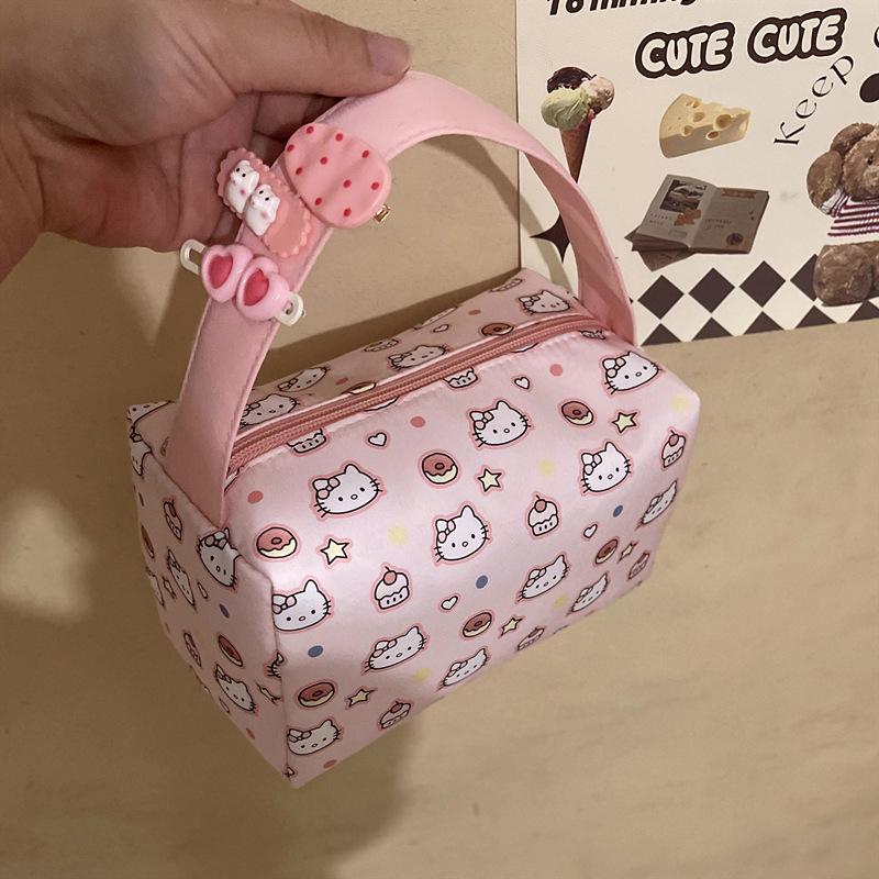 Cute Sanrio Hello Kitty Cosmetic Bag Girl Kt Handheld Makeup Bag Large Capacity Travel Portable Storage Bag Organizer Pouch Gift