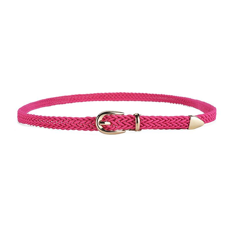 Womens Elegant Slim Woven Belt With Decorative Gold Buckle For Stylish Dress And Shirt Outfit