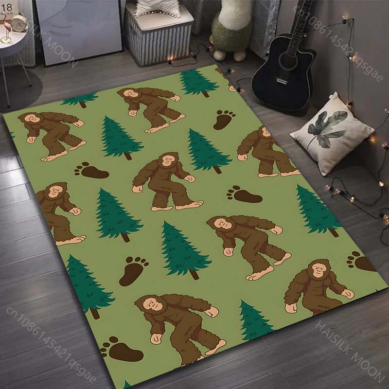 Sasquatch a potisk stromů kreslený koberec do ložnice, obývacího pokoje, k posteli, k pohovce, podložka na podlahu, moderní domácí dekorace, kusový koberec, velký rozměr
