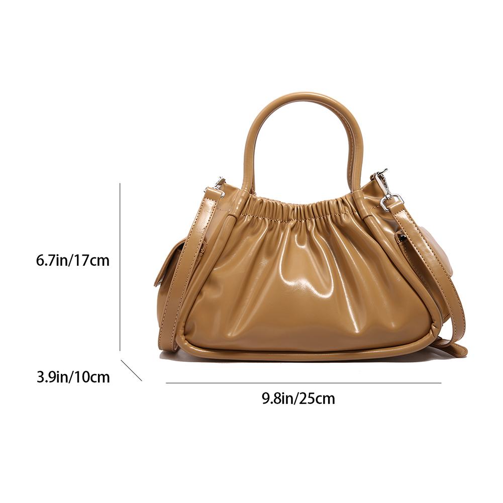 Women PU Pleated Shoulder Bag Fashion Cloud Tote Bag Chic Crossbody Bag (Khaki)