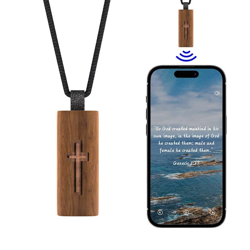 

Ожерелье-крестик с Библией NFC, Ожерелье-крестик, Нажмите для отображения Ежедневного стиха из Библии, Деревянное ожерелье веры, Христианский ежедневный стих из Библии Acacia wood