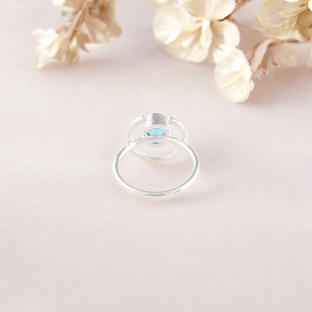 Swiss Blue Topaz Gemstone Ring 925 Fine Silver Handmade Jewelry Gift For Mother RR-54-12