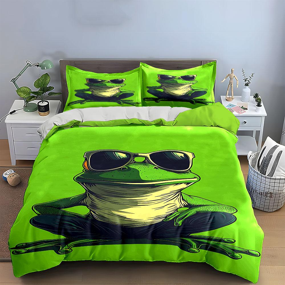 Frog Wearing Sunglasses Pattern. Bedding Sets Duvet Cover Sets Duvet Covers Pillowcases(1 * Duvet Cover 2 * Pillowcases Without Duvet Insert)