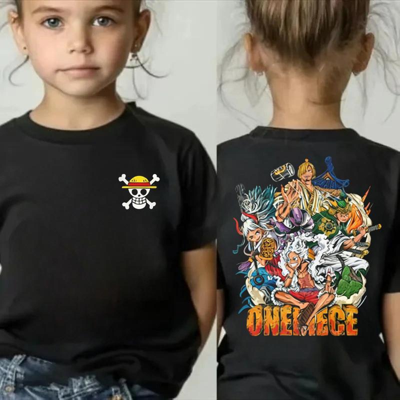 One Piece Japanese Anime Print Cotton TShirt Luffy Zoro Childrens Casual Short Sleeve Tee Kids Luffy Tshirt Family Clothing