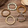 Color Wood Bead Small Flower Elastic Thread Five-piece Set Bracelet Elegant Fashion Handmade String Jewelry