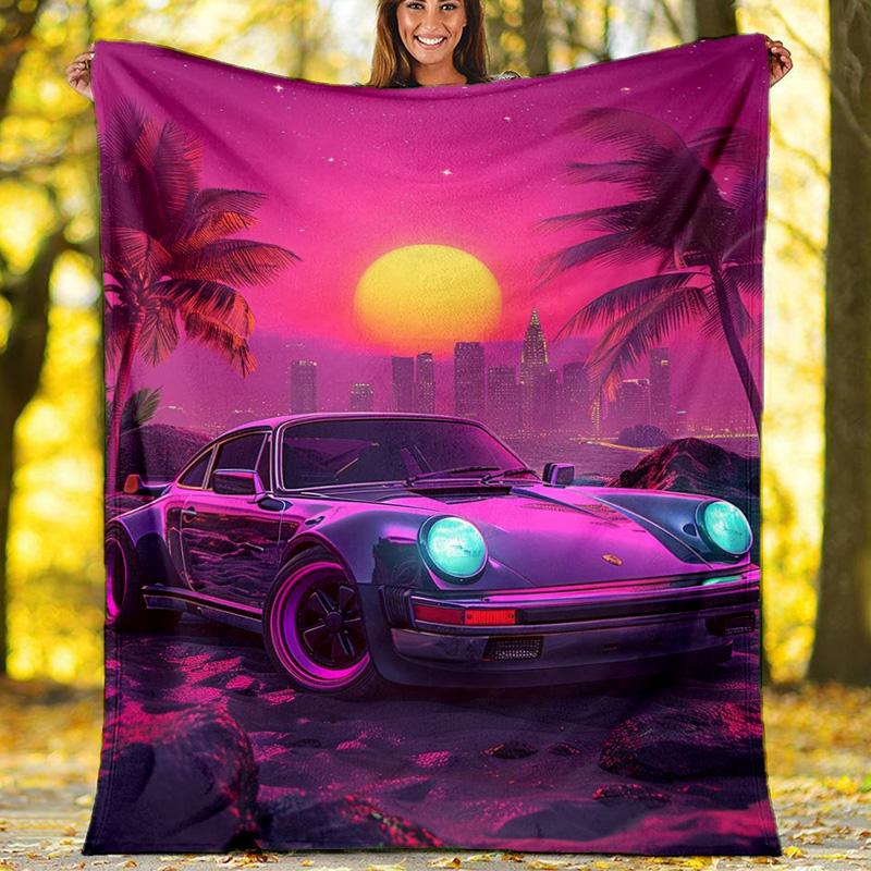 

Retro Pickup Truck Sunset Palm Tree Flannel Fleece Blanket, Soft Warm Throw Blanket for Home, Car Fan Gift 80cm x 120cm