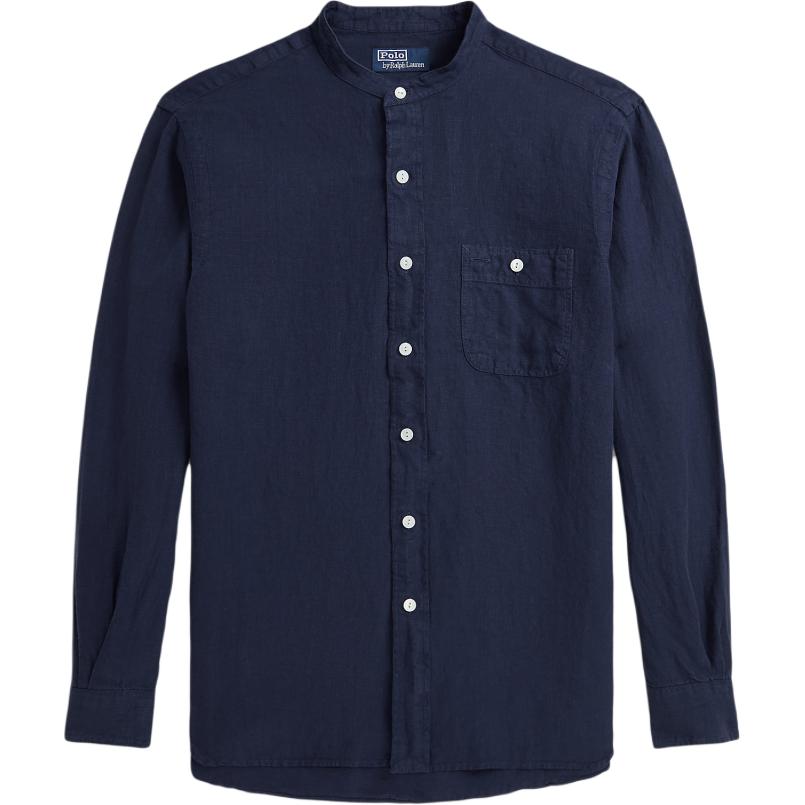 Polo Ralph Lauren Solid Color Stand Collar Casual Long Sleeve Shirt Men Shirts Dark-Blue MNPOWOV16823655-410