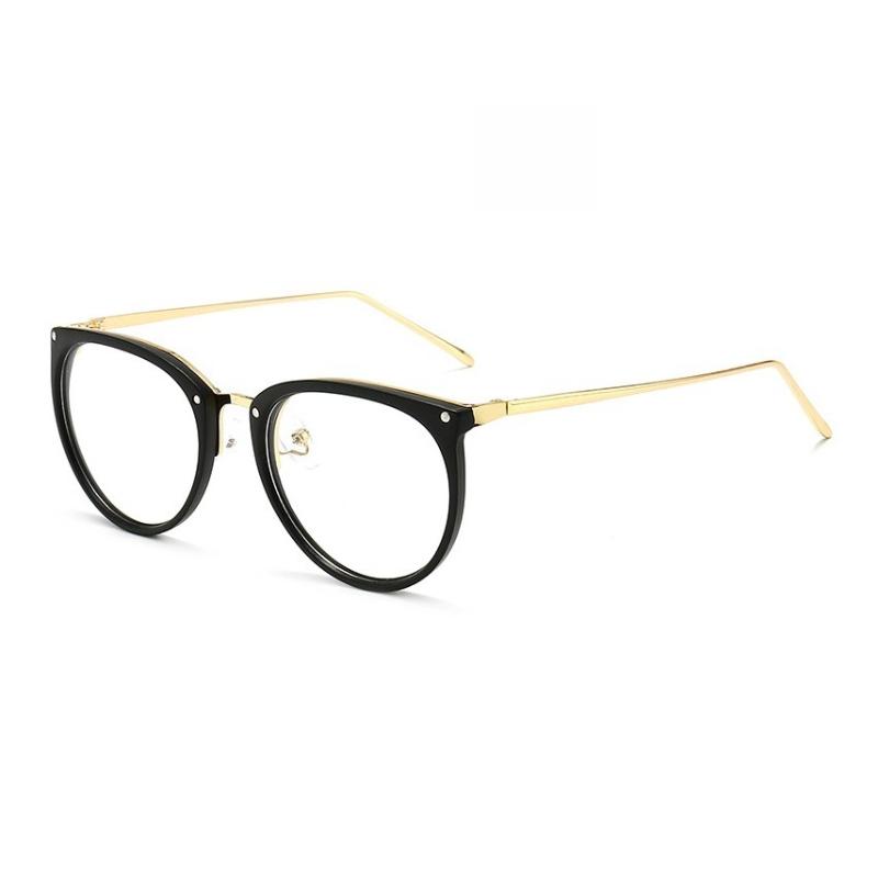 Optical Plano Glasses Frame for Women Men Round Oversized Cat Eye Eyeglasses Retro Frames Metal Spectacles Clear Lenses Eyewear