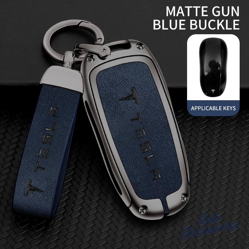 ALN1 Alloy Car Smart Remote Key Case Cover Protection Shell Keyring For Tesla Model 3 Model Y Model S X Leather Keychain Accessories