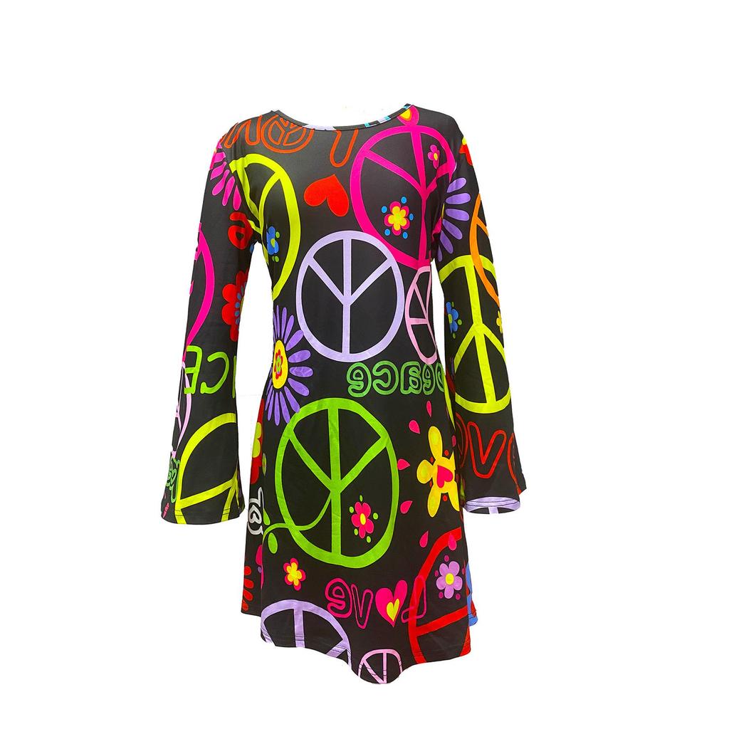 European & American Women's Retro Hippie Dress with Headscarf - Fresh & Sweet Festival Style