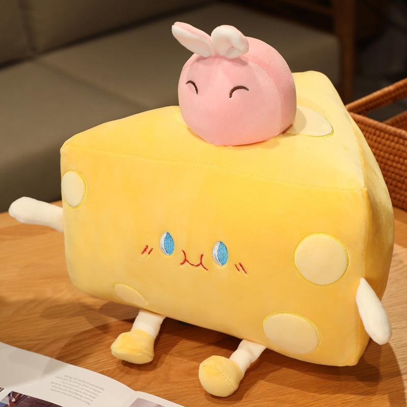 Funny Cheese Plushie Toy Soft Stuffed Animal Pillow Creative Cute Birthday Gift for Kids and Adults