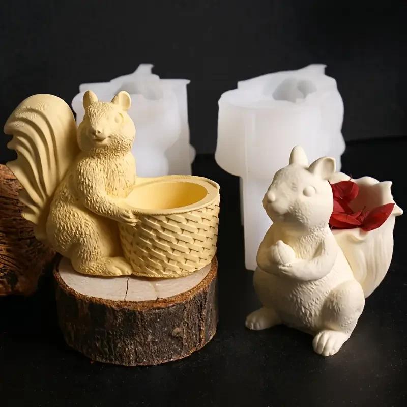 3D Mini Squirrel Silicone Mold Basket Design Flexible Resin for DIY Crafts Desktop Decoration High-Quality