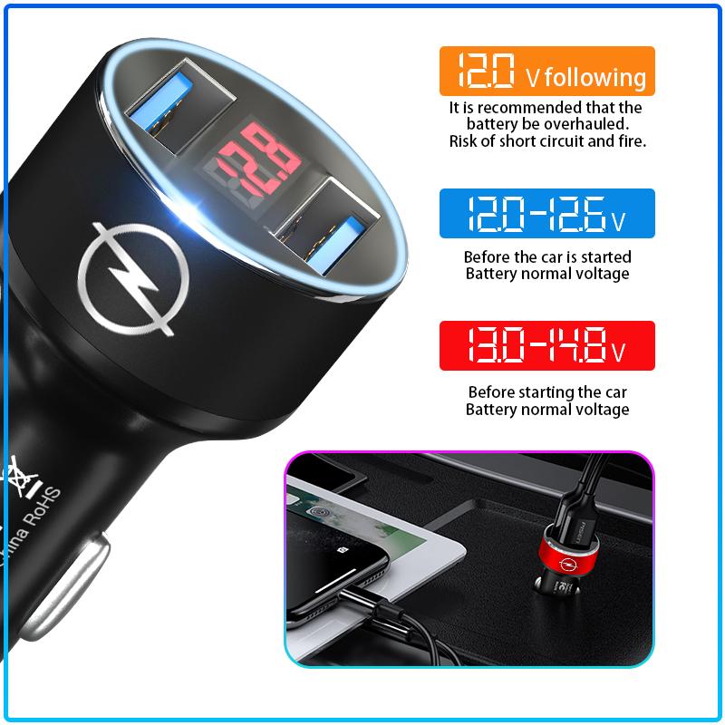 Car Charger 2 USB Ports Fast Charging Digital Display Car Accessories For Opel Astra H G Corsa Insignia Astra Antara Meriva Zafira Interior
