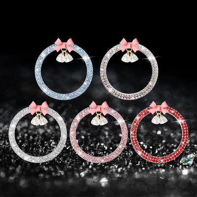 Rhinestone Bow Bell Car Start Switch Button Auto Decorative Diamond Stickers Ring Circle Trims Protective Cover Car Accessories
