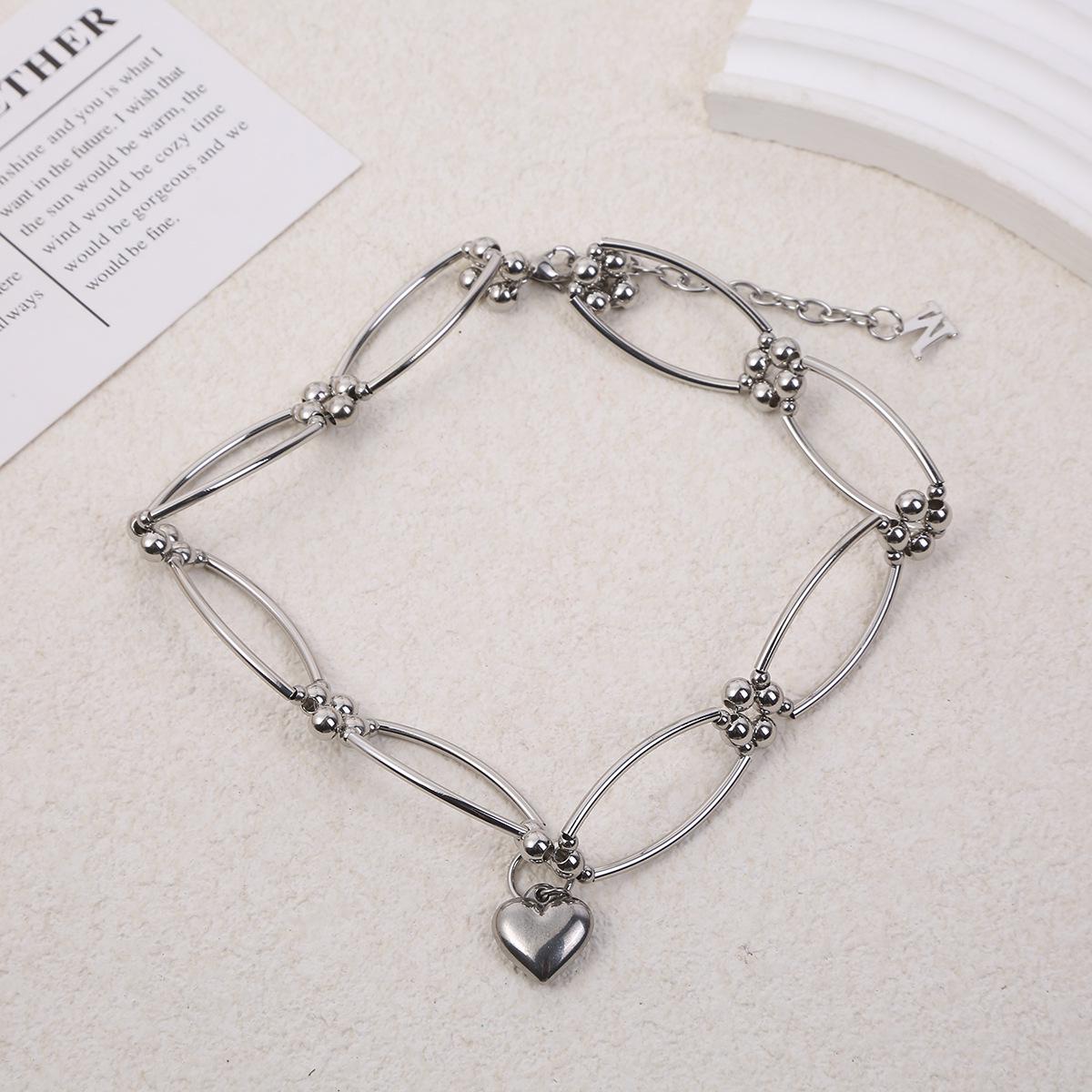 Silver Grape Cluster Heart Necklace with Patchwork Clavicle Chain - Cold Style Niche Design