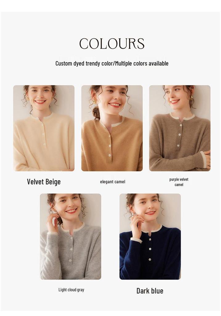 Lekasha Women's Cashmere Color Block Two-in-One Round Neck Long Sleeve Sweater