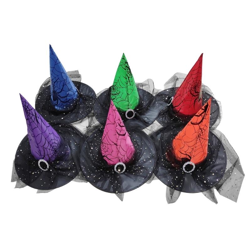 Cosplay Costume Witch Hat Mesh Wizard Hat for All Age Halloween Party Hat Role Play Witch Hat Cloche Hat Headwear