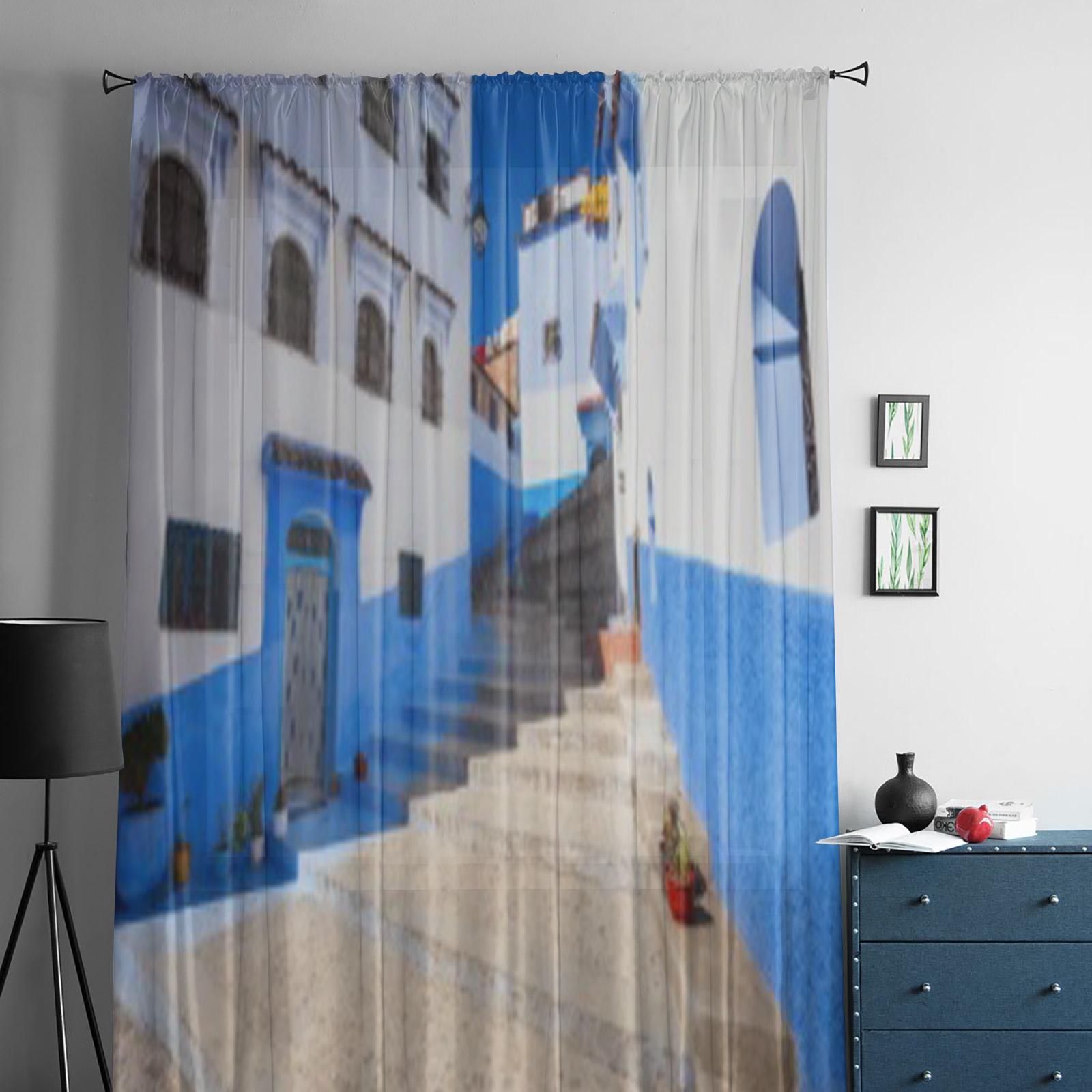 Традиционные голубые берберские дома в Шефшауэне Шифоновые прозрачные шторы для декора — фото 3