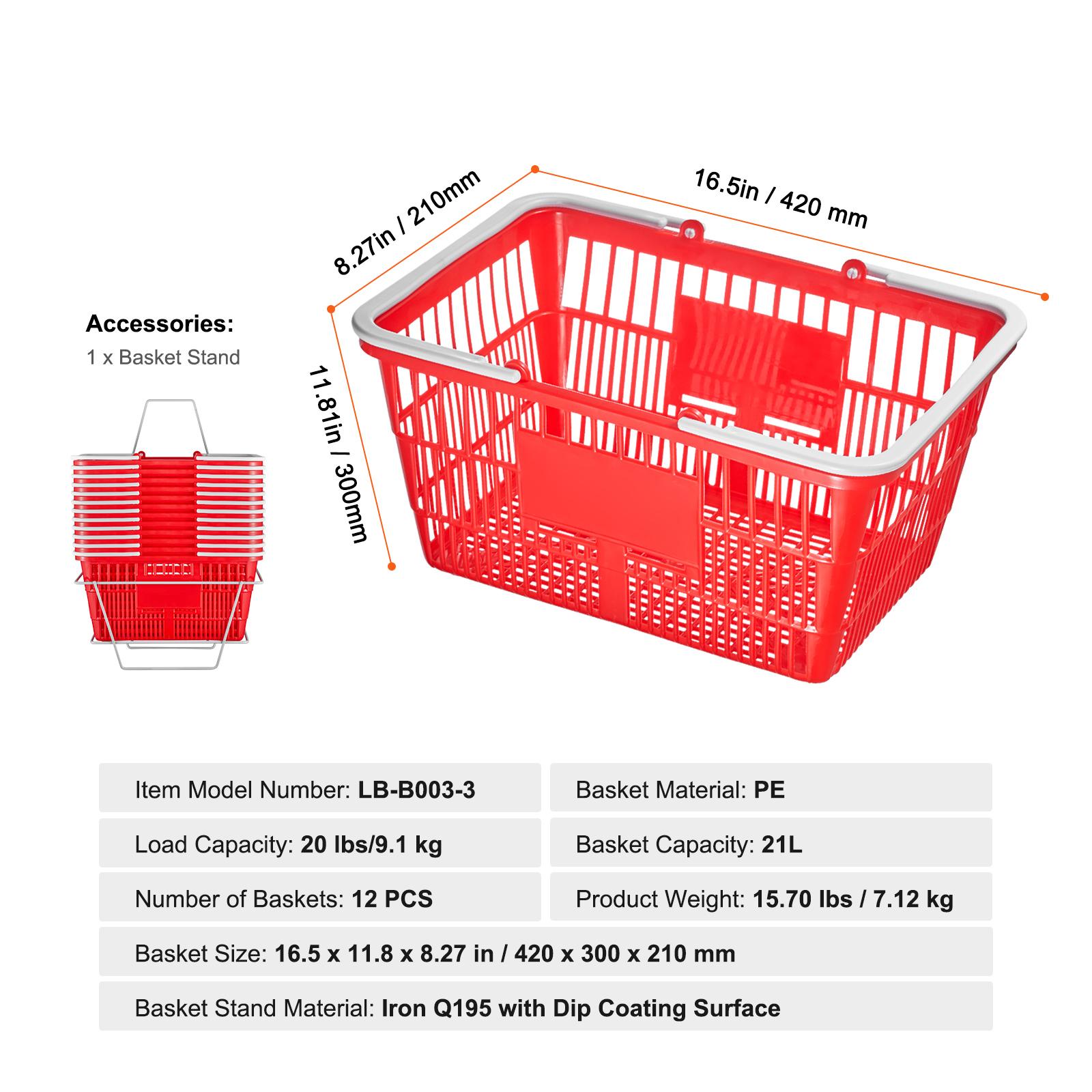SucceBuy 12PCS Shopping Basket 21L Plastic Grocery Basket with Handle Portable Shop Bulk Used for Retail Store Supermarket