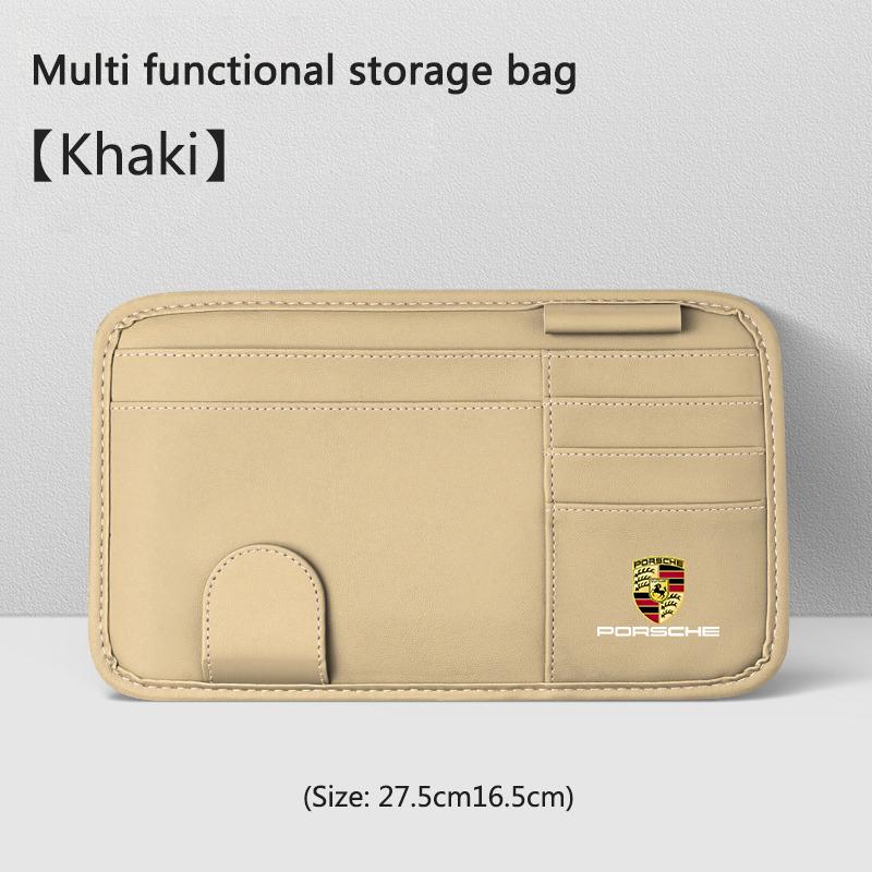 AEKUQ1 1PC Car Sun Visor Multi-function Eyeglasses Clips Card Storage Bag For Porsche Cayenne Panamera Macan 911 718 918 Taycan Boxster