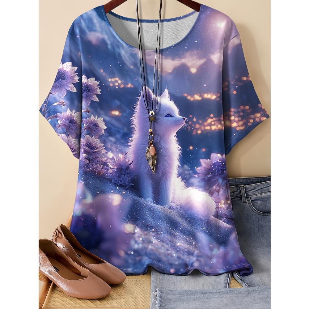 

Fashion Flower and Butterfly Pattern 3D Digital Printing Women s Casual Round Neck Short Sleeved T-shirt XS