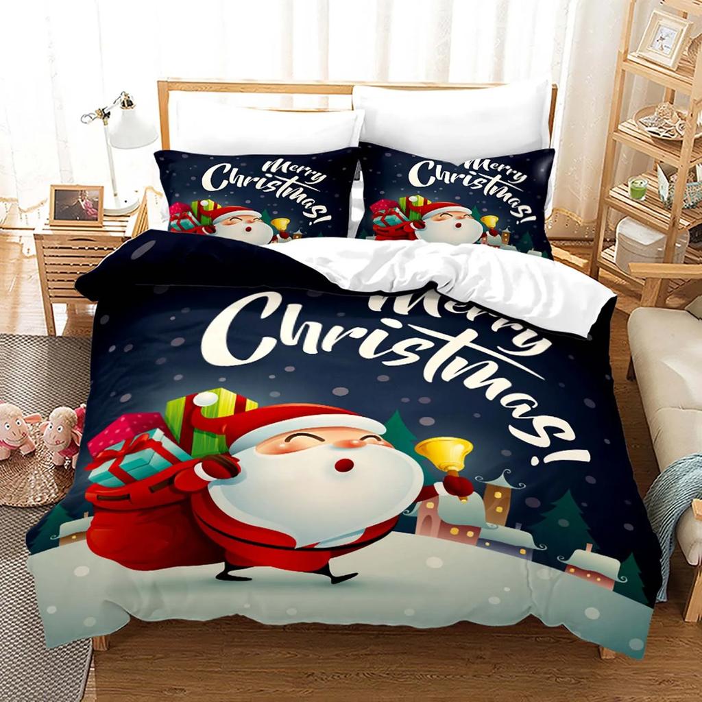 Red Christmas Duvet Cover Santa Claus Snowman Bedding Set Microfiber Cartoon Comforter Cover With Pillowcases
