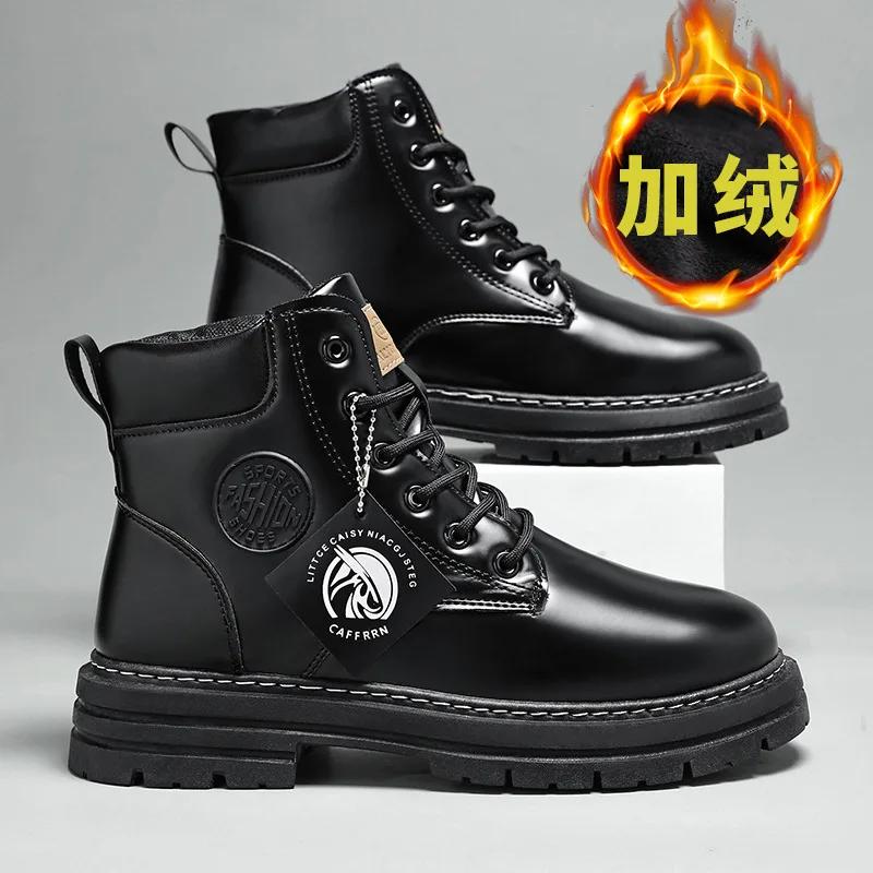 Vysoké boty Pánské kožené boty Móda Motocyklové kotníkové boty pro muže Zimní boty Pánské boty Šněrovací Botas Hombre