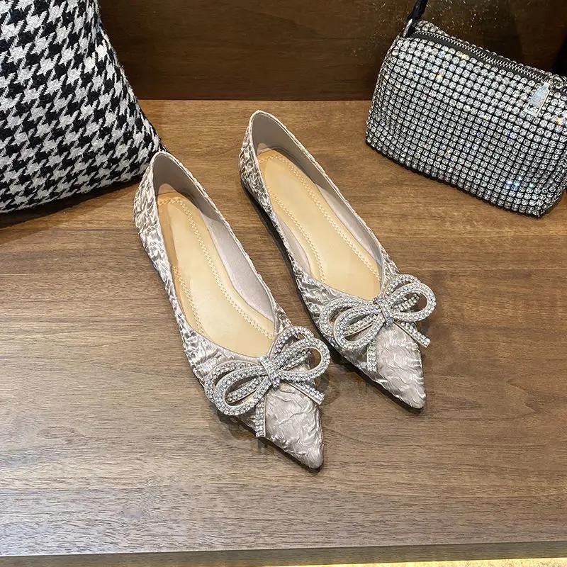 Fashion Woman Flats Elegant Party With Bow Moccasins Slip-on Black Chic Point Comfortable Beau Today 2025 Trend Offer 39 Shoes for Women