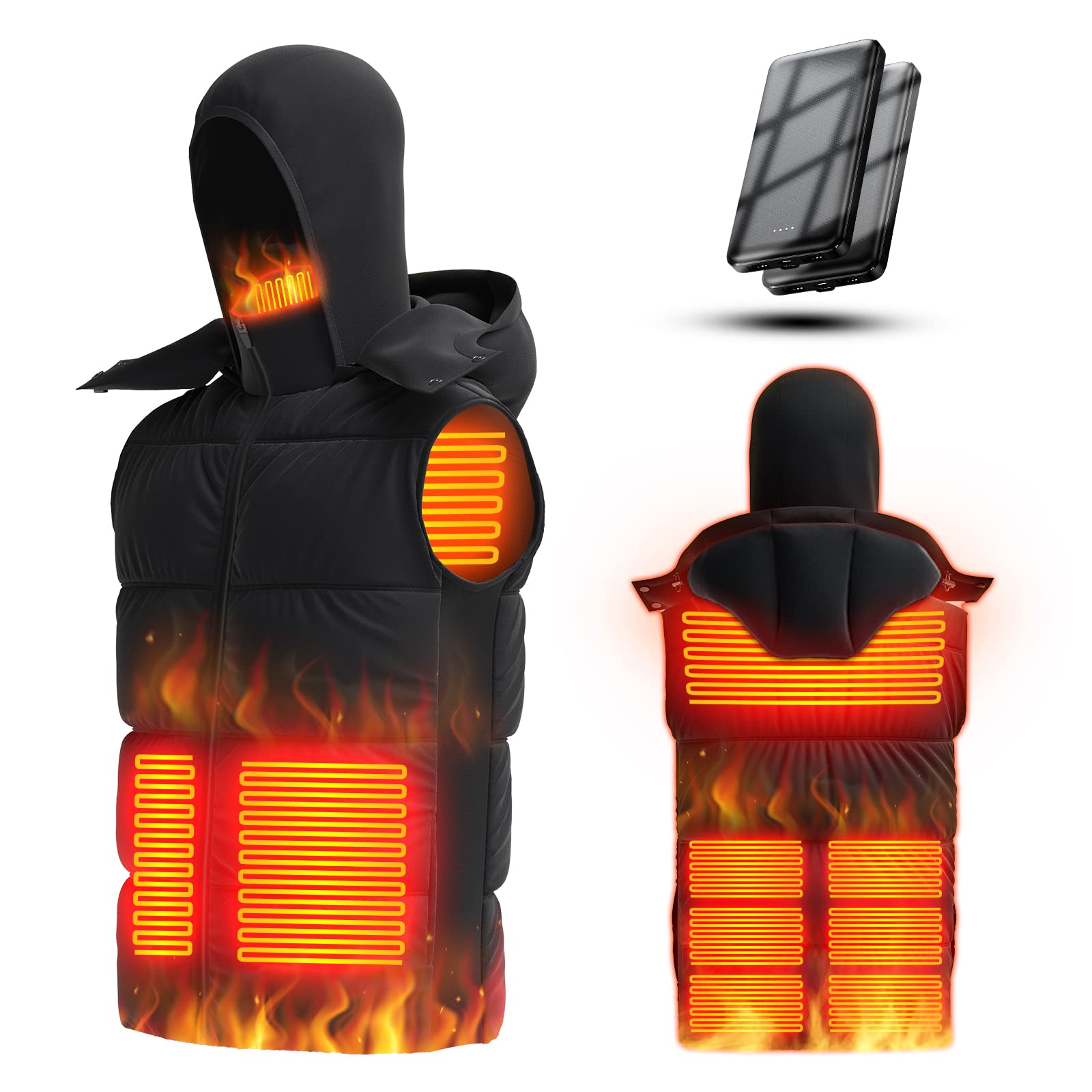 

Dinggo Электрический жилет с подогревом с 2 мобильными нагревательными элементами для холодной погоды, электрический, USB, 3 температурных режима, съемный, быстрый, включает сетку для стирки, телефоны, жилет,