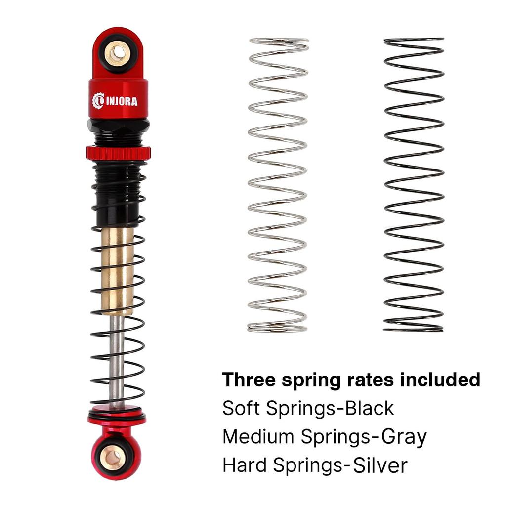 INJORA RC Shocks, 43mm Aluminum Threaded Teleshocks, Scx24 AXI90081 Deadbolts for 1/24 Crawler Cars, 4 Pieces (Red)