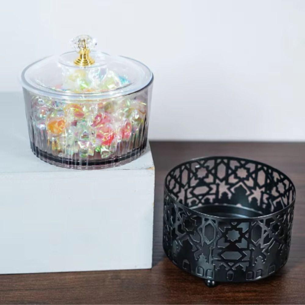 New Metal Material Snacks Tray With Lid Decorative Design Dried Fruit Box Festival Style Party Use Storage Box Islamic Festival