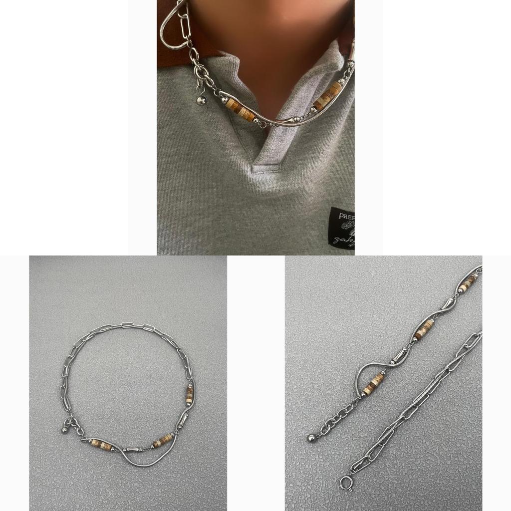 Vintage Geometric Chain Necklace With Stainless Steel And Natural Stone For Unisex Jewelry