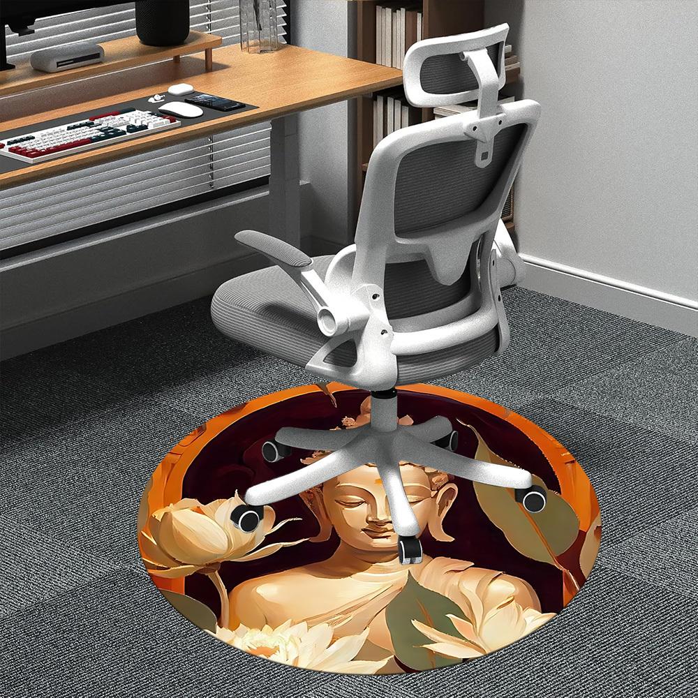 1PC Buddha Lotus Office Round Area Rug, Mat Suitable ForOffice, Under Office Chairs Bedroom Living Room Home Decor, Room Deco