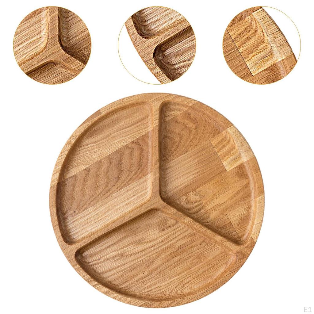 Divided Wood Serving Tray Cookies Platter Dinner Plate,Round ,Serving Appetizer Plate for