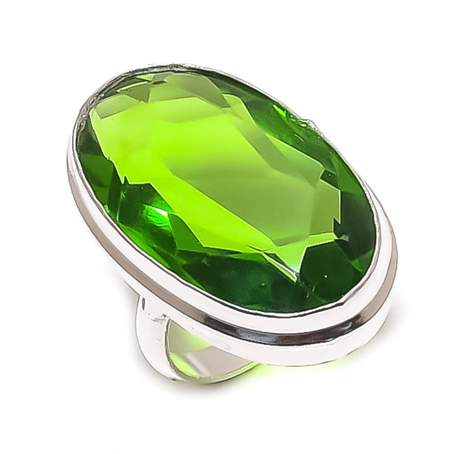 Natural Peridot Gemstone Handmade 925 Sterling Silver Jewelry Ring Size 4 Q1r08