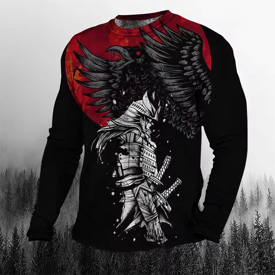 Super Cool Vintage Japanese Samurai Men's T-shirt O-Neck Cotton Men's Clothing Oversized Casual Long Sleeve Tops 3D Printed T Shirts