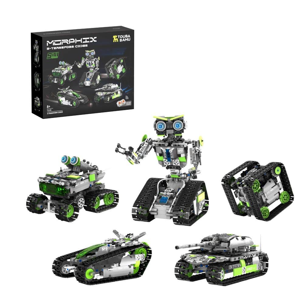 5-in-1 Space Robot Building Blocks Remote Control Programmable APP Control Engineering Vehicle Tank Model STEM Toys Gift for Kid