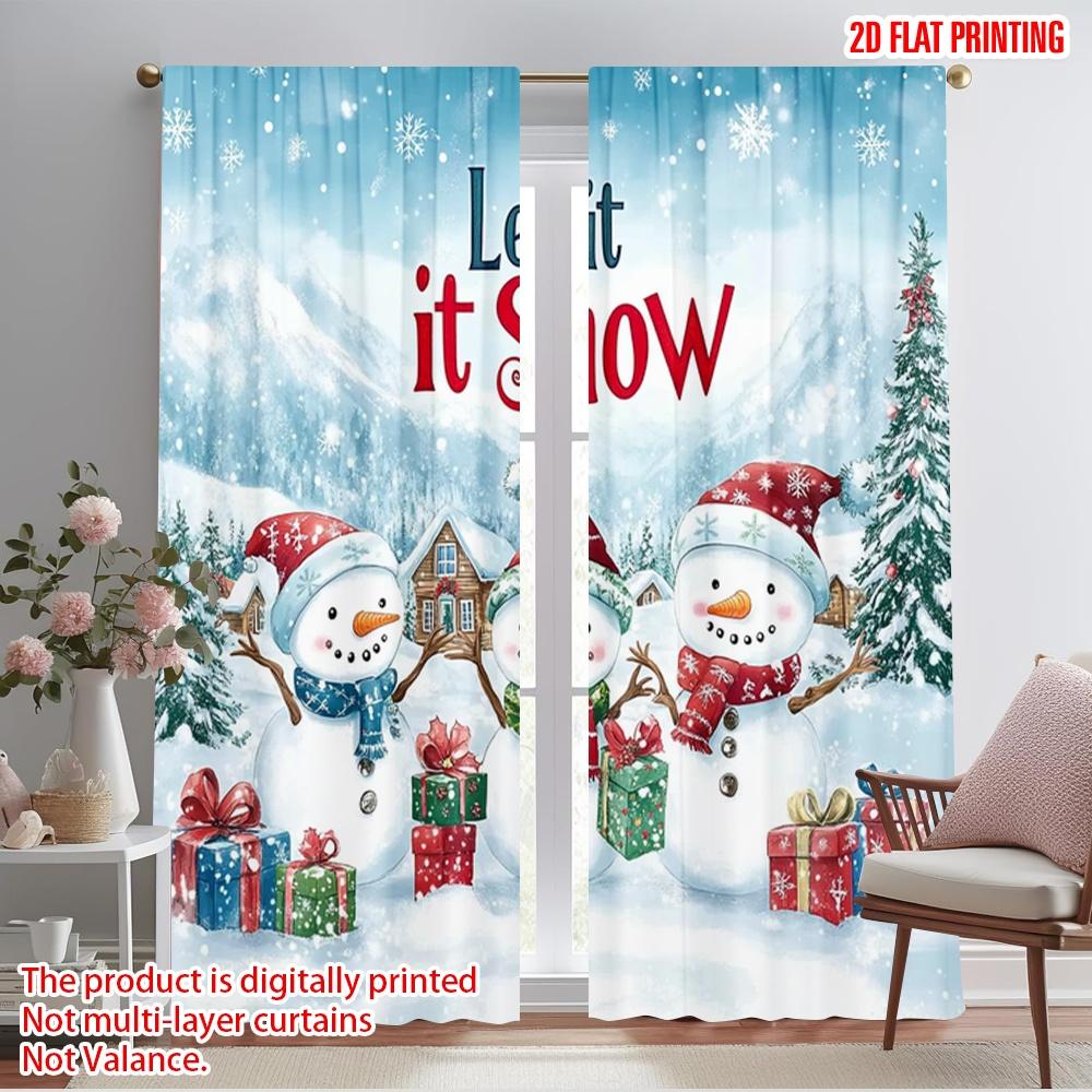 

2 шт., 2D-печать, Креативные шторы, Зимний снежный пейзаж и снеговик (2) Универсальная полиэфирная ткань (без удилища) Домашнего декора 52.50×116.00 CM 2pcs