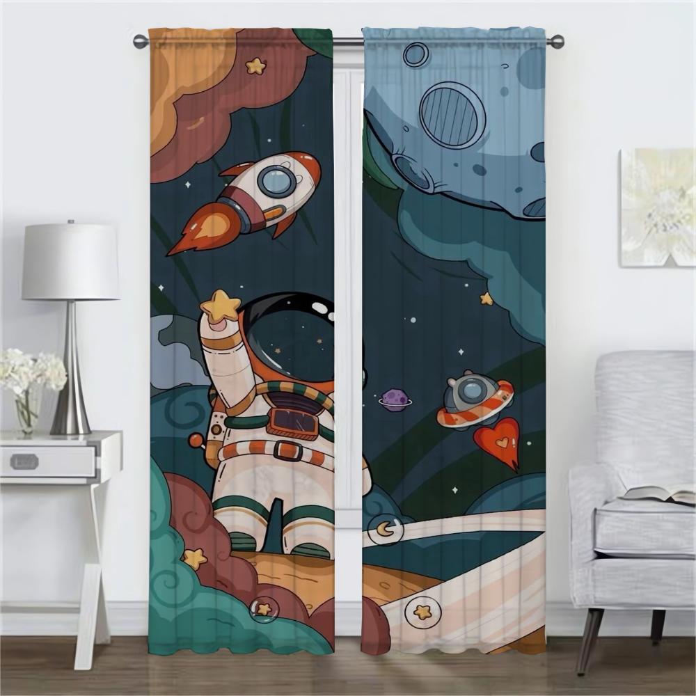 Cortinas para Sala de Estar Cortina para Habitación 2 Paneles Caja Tonos Astronauta Persianas Decoración de Halloween Cortinas de Interior para el Hogar