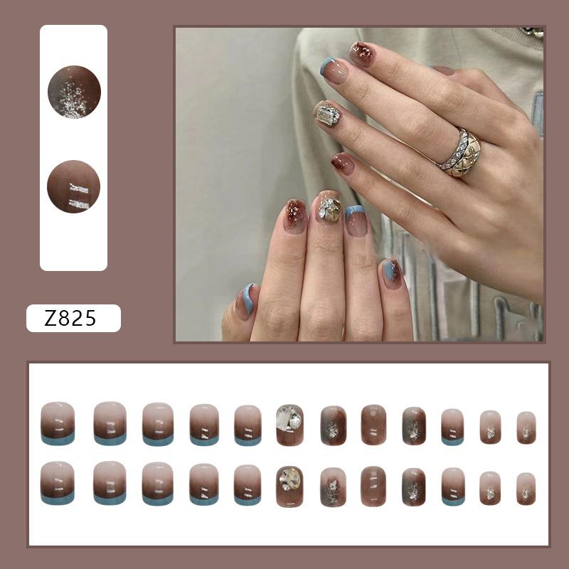 Explosive diamond French amber smudged girl European and American ins style fashion wearing nail piece