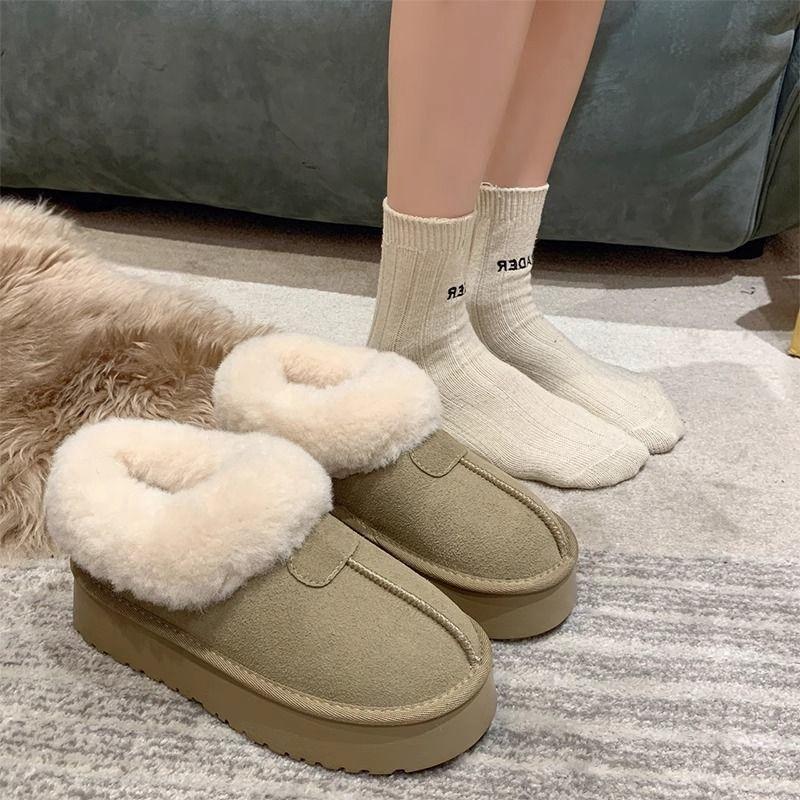 Cotton Shoes Women's Autumn and Winter New Snow Boots Piled Thickened Warm Non-slip Retro Lamb Wool Shoes