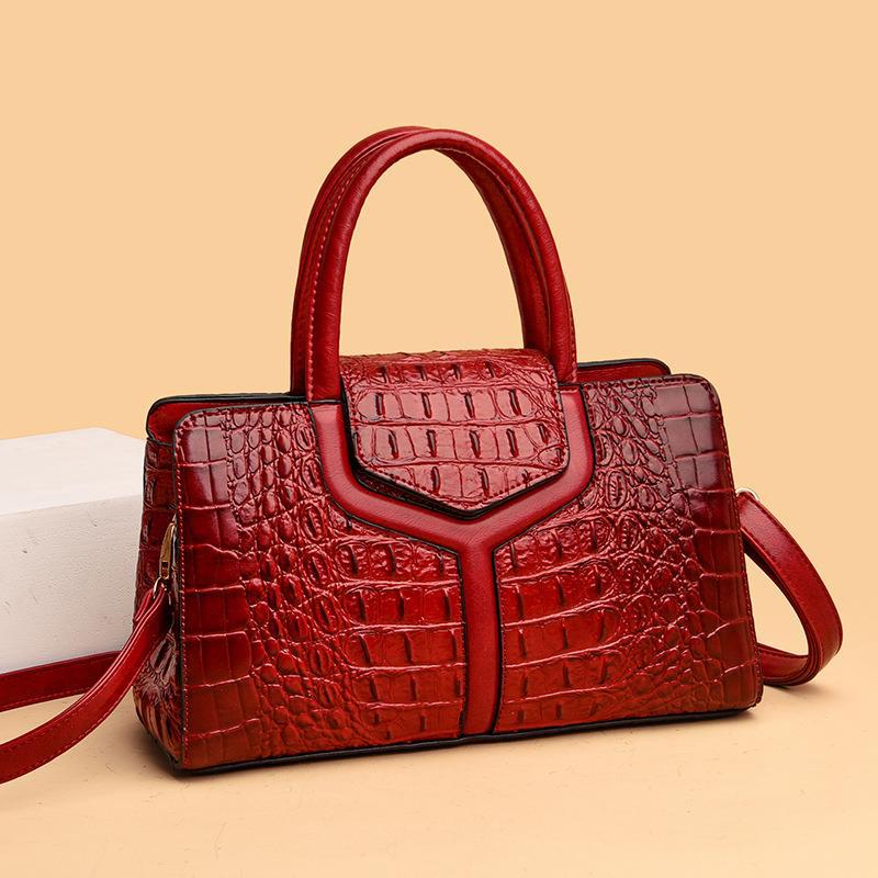 Crocodile Pattern Women's Shoulder Tote - European & American Retro Fashion with Zipper, Large Capacity